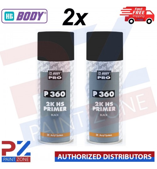 2x HB Body 360 2K BLACK Acrylic Car Filler Primer Aerosol 400ml
